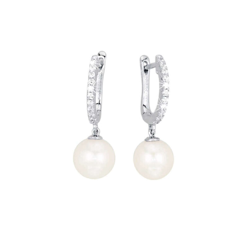 Zircons And Pearls Hoop Earrings 563037 Mabina