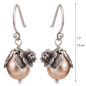 Tiny Rose On Pearl Hanging Earrings E3696 Yvone Christa Earrings