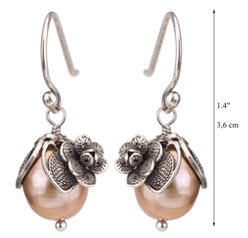 Tiny Rose On Pearl Hanging Earrings E3696 Yvone Christa Earrings 2
