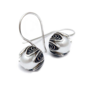 White Pearl Drop Earrings With Tulip Post E4303 Yvone Christa Earrings 4
